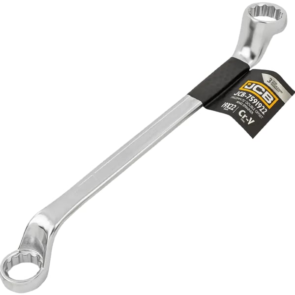 JCB RINGNØGLE 2-SIDET 75 GRADER ANKEL 19x22 mm Cr-V 12-PUNKT