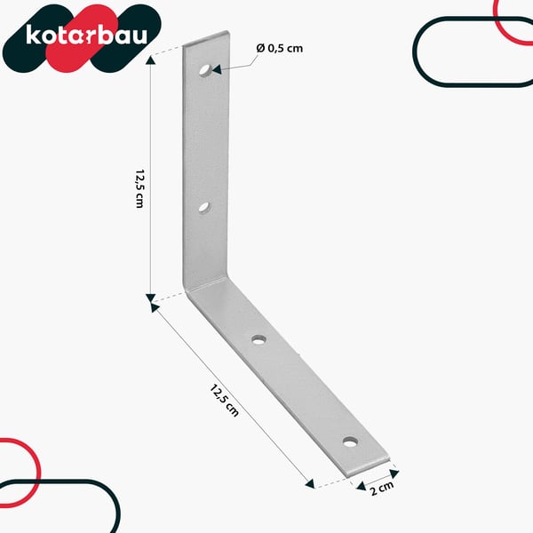 Kotarbau® Kirvesmiehen kulmaliitin ruostumatonta terästä sinkittyä 125 x 125 x 20 mm 50 kpl:n sarja