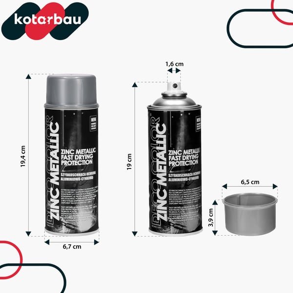 KOTARBAU® Metallisk zink spraymaling, hurtigtørrende aluminium-zink-forberedelse til galvaniserede overflader, 400 ml