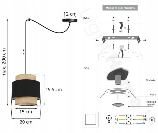Hængende lampe, loftslysekrone, lampeskærm, boho juta