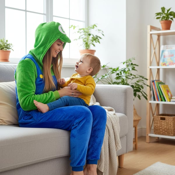 Miesten Luigi Mario Kigurumi -pyjamahaalari, aikuisille, M, Mario -asu - S