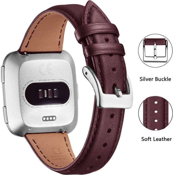 Fitbit Versa / Versa 2 / Lite / SE -kellonranneke, aitoa nahkaa, punaviininpunainen