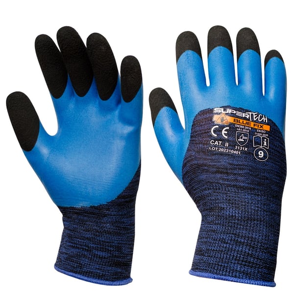 SUOJAKÄSINEET, VAAHTOKUIVATUT LATEKSIKÄSINEET SUPER TECH BLUE FIX R.10 - 12.0 PARIA - REK TOP1 10