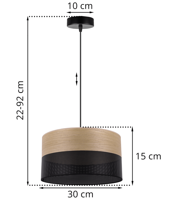 ENKELT HÆNGELAMPE, LAMPESKÆRM I GYLDEN EGEFRONT, 30 CM
