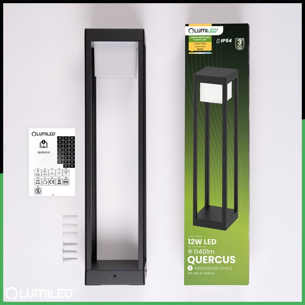 Havelampe udendørs stående LED-stolpe 12W 3000K 60cm sort QUERCUS LUMILED