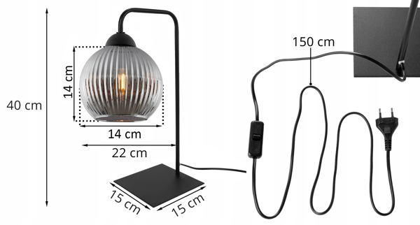 RIFFLE BORDLAMPE SORT 1 FLAD GRAFITFORMET KUGLEPÆRE E27