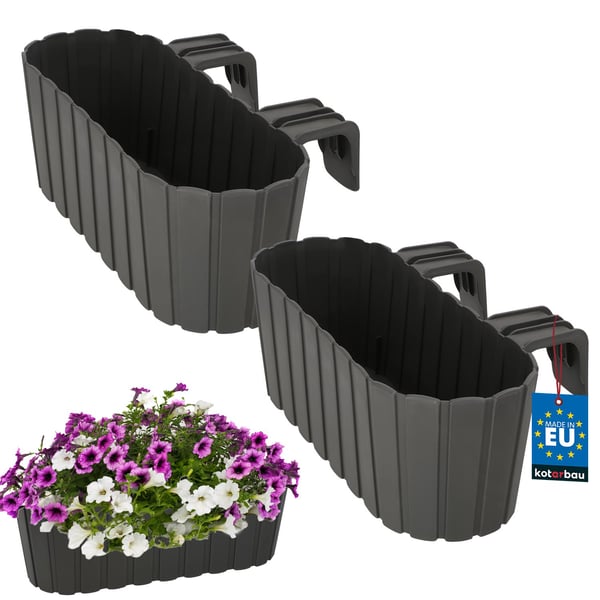 KOTARBAU Balkongblomkruka för räcke oval rustik grå 400 mm set om 2