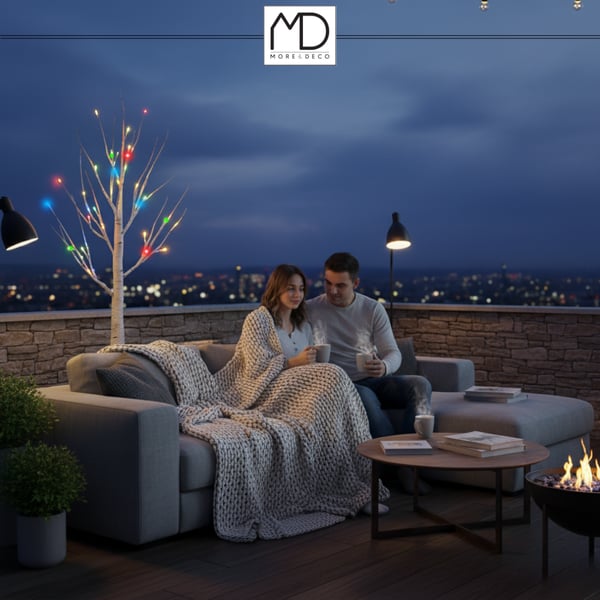 Juletræ birk LED juledekoration 180 cm 96 LED flerfarvet KOLDT