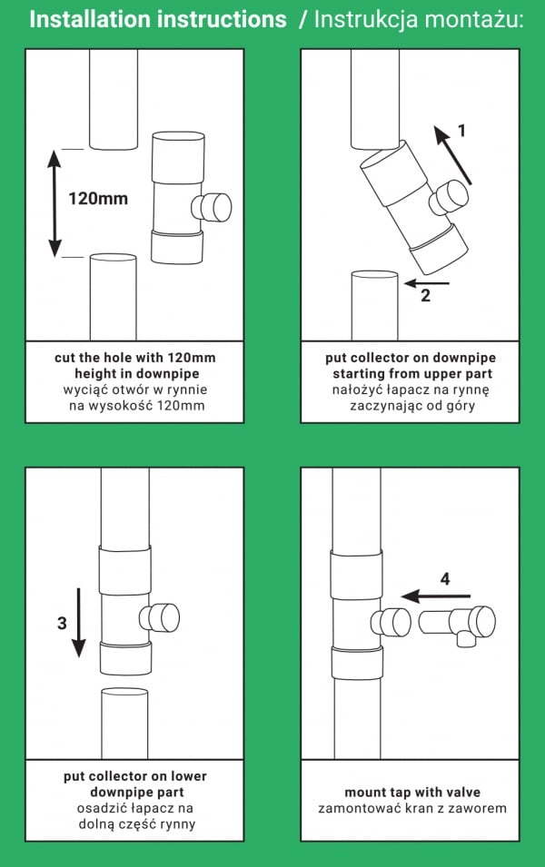 Regnvattenuppsamlare med ventil, BRADAS 100mm, Brun