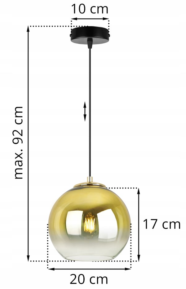 HÆNGELAMPE TIL LOFTKRONE MED GYLDET LAMPESKÆRM 20 CM