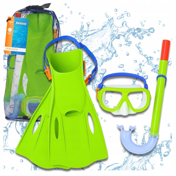 Dykkersæt: Maske med snorkel, svømmebriller + finner