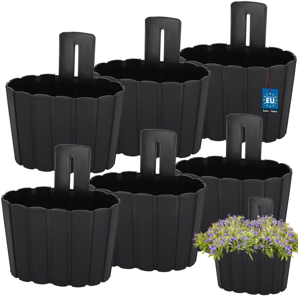 Vægghængende blomkrukke til altan rustik antracit 20 cm 6 stk