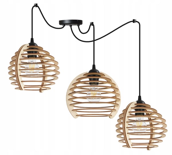 Hængende lampe, loftslysekrone, træ, LED lampeskærm