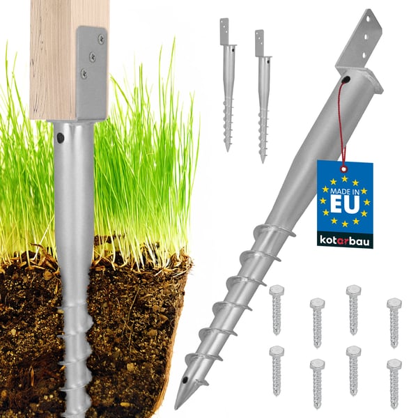 KOTARBAU® Stolpefod L-formet jordanker stål til hegn og pavilloner 60 x 735 mm sæt med 2