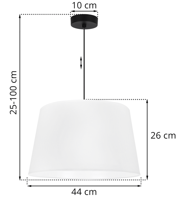 GAJA HÆNGELAMPE SORT KEGLE 1 FLAD HVID LAMPESKÆRM 44CM