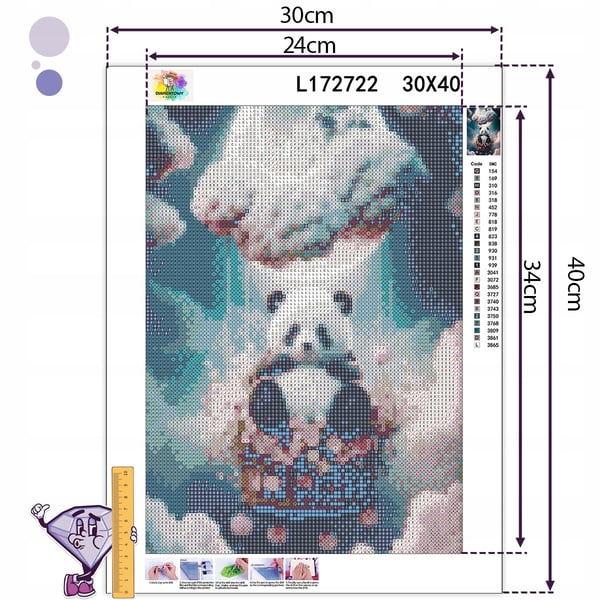Ob_L_20 diamantmålning panda 30x40 cm djurmotiv