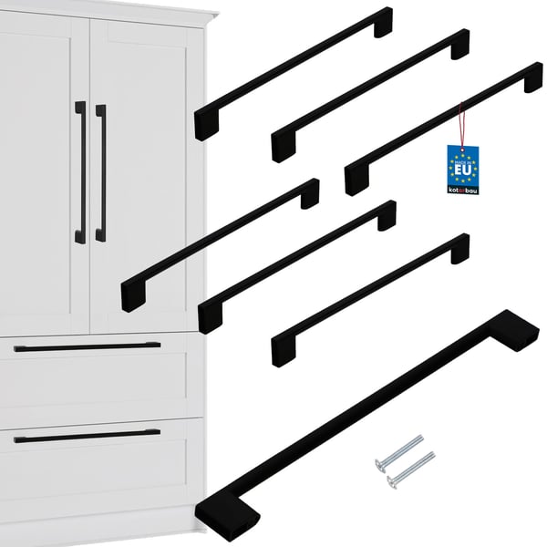 Kotarbau køkkengreb klassisk moderne aflang mat sort 289 mm afstand 256 mm sæt 6 stk
