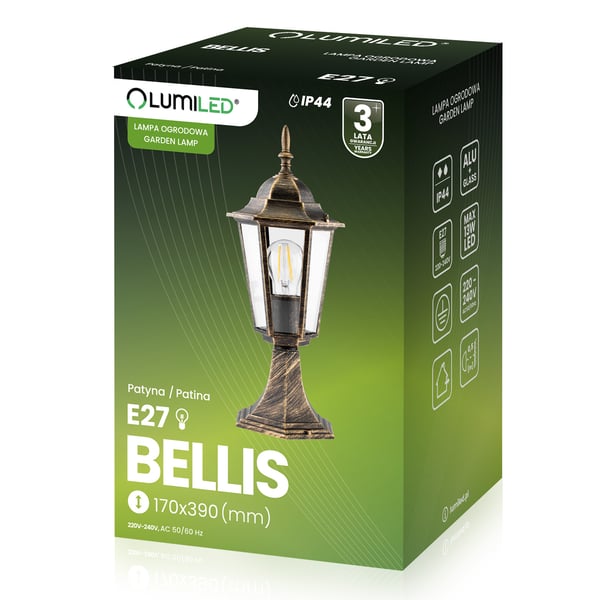 Ulkopihavalaisin E27 PYLVÄS LYHTY 39cm Patina BELLIS LUMILED