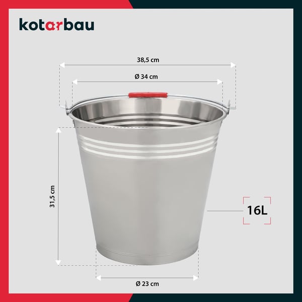 KOTARBAU® rostfritt stål hink 16L silverfärgad livsmedelsklassad trädgårdshink