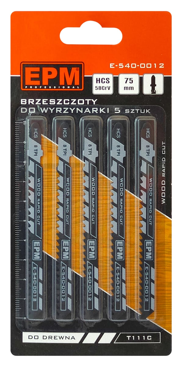 PISTOSAHAN TERÄ 74 MM 8 TPI PUU T111C 5 KPL - E-540-0012