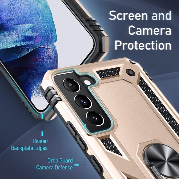 Samsung Galaxy S21+ cover med fingerring, guld silikone
