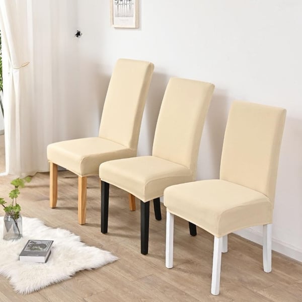 Tuolinpäälliset, 6 kpl, joustavat, yleismalliset, vaalea beige
