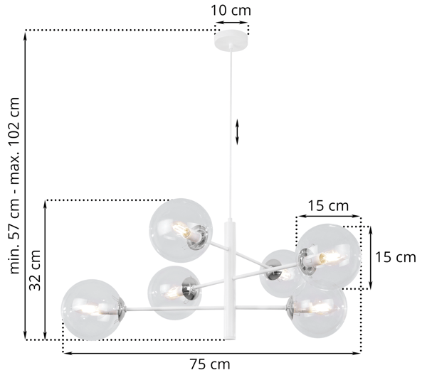 VICENZA HÆNGELAMPE HVID KROM 6 STK. FLAD KLAR LAMPE E14