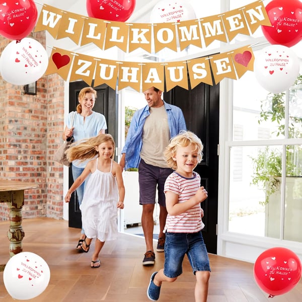 Velkommen kit balloner Willkommen zu Hause guirlande hvid og rød snor