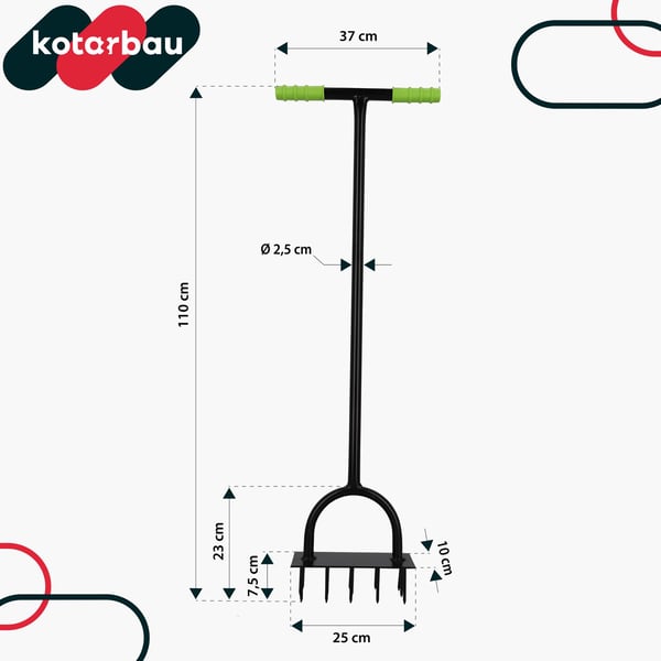 KOTARBAU® Manuel luftplænelufter til luftning af græsjord 25 cm