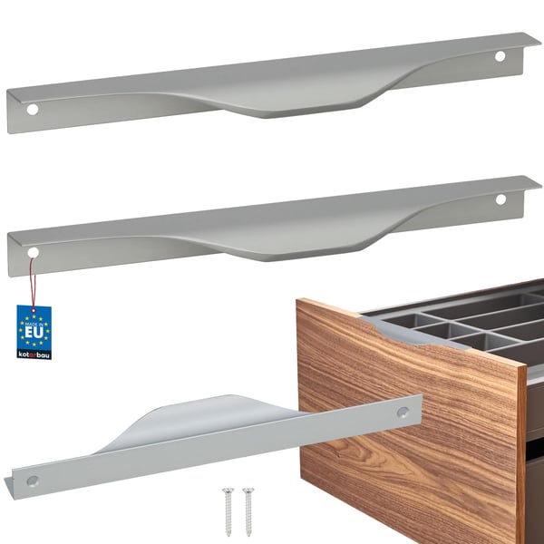 KOTARBAU® Moderne møbelgreb i aluminium med sølvkant 192/212 mm 2-pak