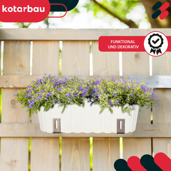 Avlång blomkruka för blommor och örter på balkong eller terrass, vit, 40 cm, set om 2