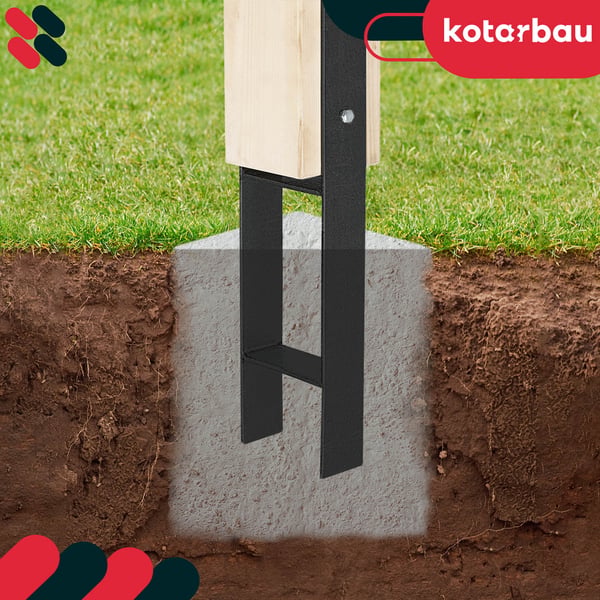 Kotarbau® H-pilarijalusta upotukseen, kannatin, ankkuri, sinkittyä terästä, musta, 150 MM, 6 kpl:n sarja
