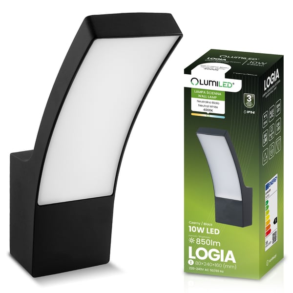Vägg-LED-belysning för fasad utomhus svart trädgårdskinkigt 10W 4000K IP54 LOGIA LUMILED