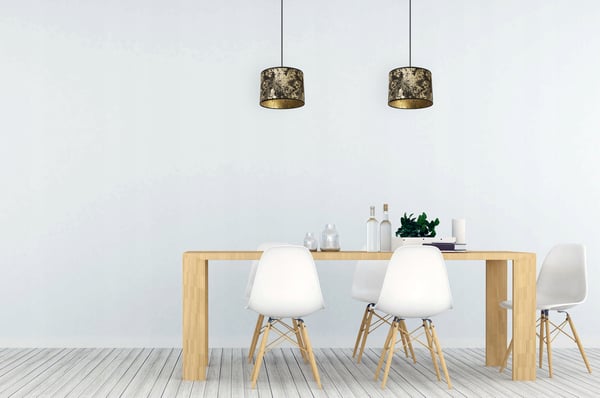 HÆNGELAMPE, LOFTKRONE, LAMPESKÆRM, GULDMØNSTER