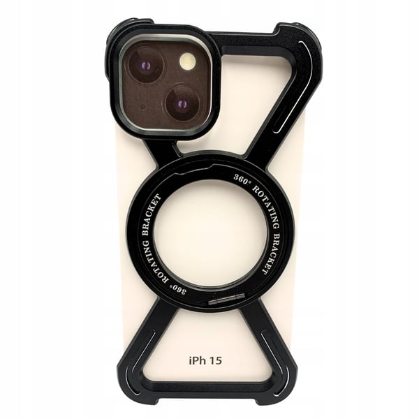 Etui til iPhone 15 - Armored Magsafe Metal Cover Titanium 360 Holder