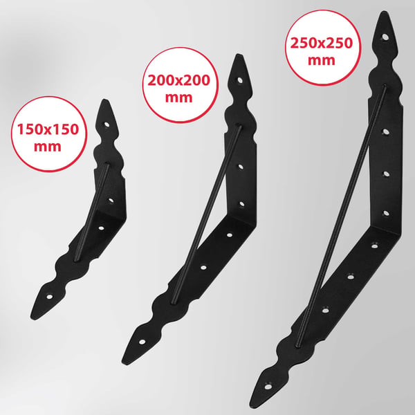 KOTARBAU® 2 stk. hyldekonsoller forstærket sort stål 250 x 250 mm trekantet hyldeskinne