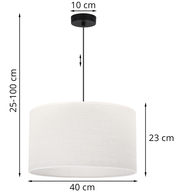 HÆNGELAMPE SORT JUTE 1 FLAD HVID LAMPESKÆRM 40CM E27