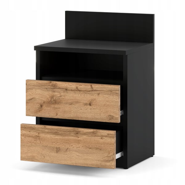 Sängbord Svart Ek Wotan 40cm 2S Hylla Sovrumsmöbler