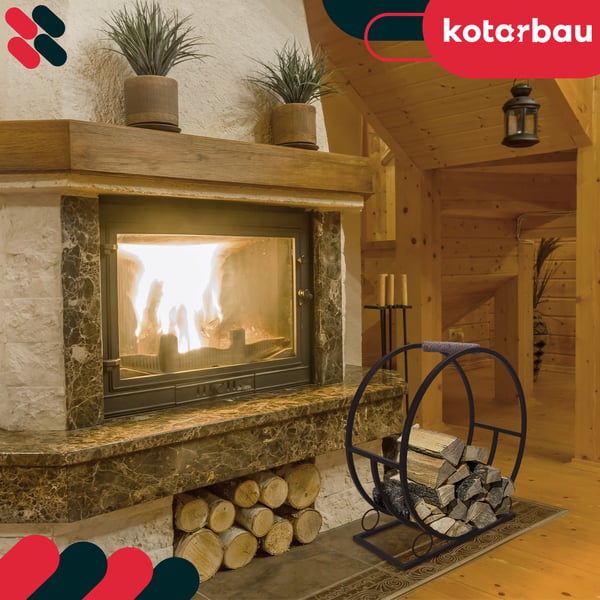 KOTARBAU® Brændekurv til pejs Stål Metal Brændekurv Dekorativ Loftkurv Hjul Sort 55 x 25 x 60 cm