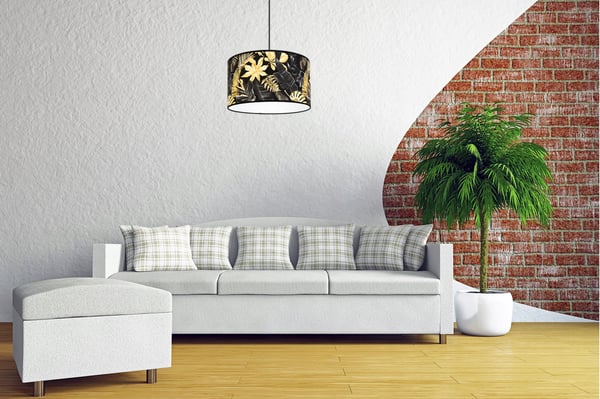 Lofthængende lampe, lampeskærm, gyldne blomster, LED