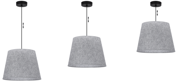 Hængelampe, linnedkegle, sort, 1 flad, grå lampeskærm L03 38cm