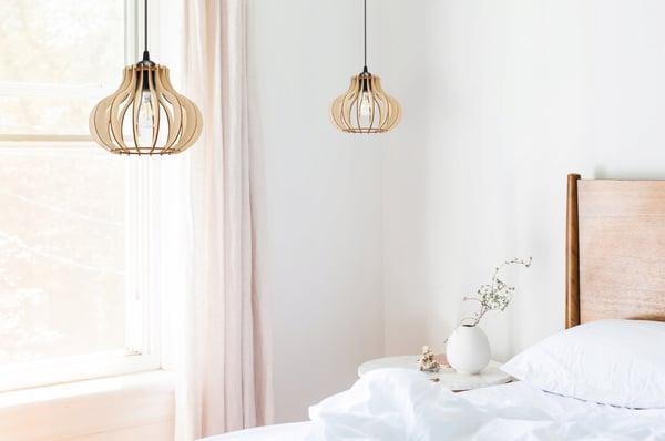 Hængende lampe, loftslysekrone, træ, LED lampeskærm