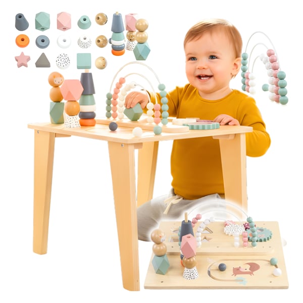 Multifunktionellt Montessori-pedagogiskt träbord räv