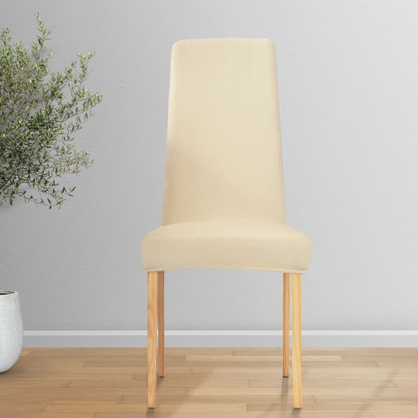 Stolklädsel för smal ryggstöd i tjock sammetplysch beige/crème