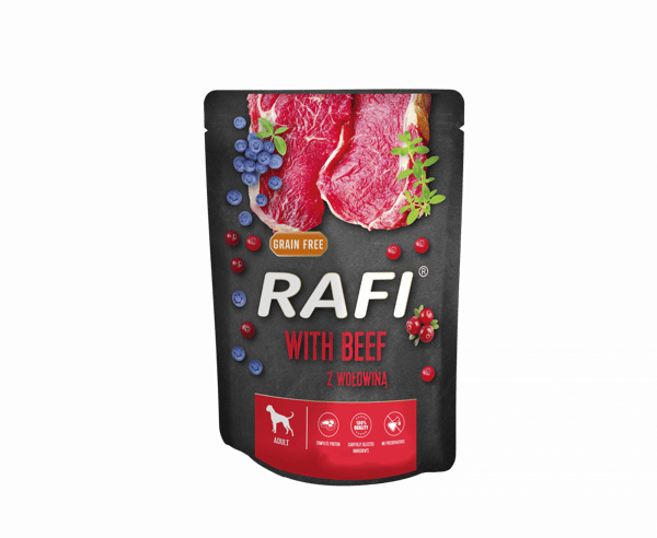 Rafi våtfoder för hundar med nötkött i påsar 300 g