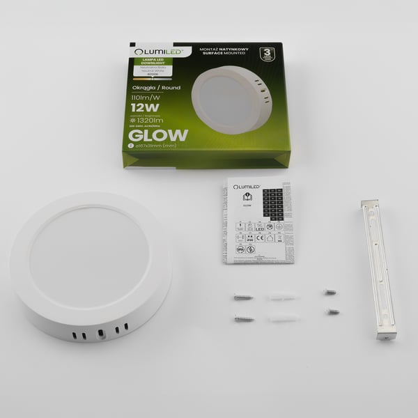Takmontering LED-taklampa 12W rund 4000K GLOW vit LUMILED