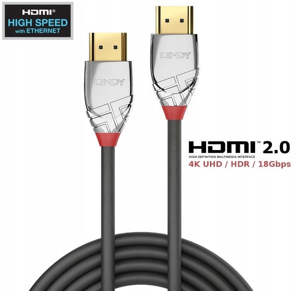 LINDY High Speed ​​​​M/M HDMI 2.0 -kaapeli 2m harmaa/kromi