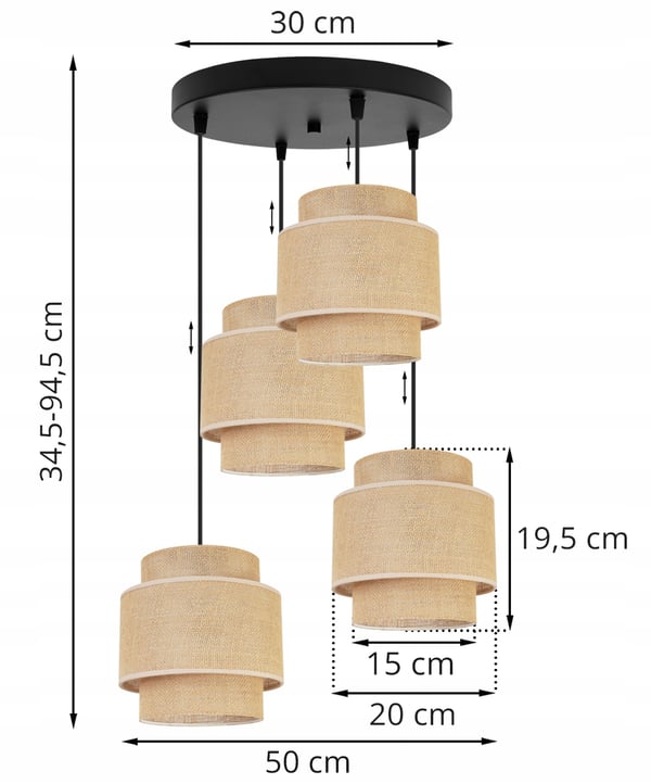 Hængende lampe, loftslysekrone, lampeskærm, boho juta