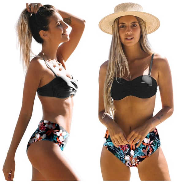 Todelt push-up badedragt med høj talje og polstring, sommerblomster, størrelse L Todelt push-up badedragt med høj talje og polstring, sommerblomster, størrelse S
