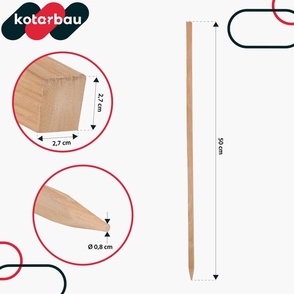 Kotarbau® Puiset tukikepit tomaateille, vihanneksille, puutarhatuille pensaille ja puille, 50 CM, 10 kpl:n setti